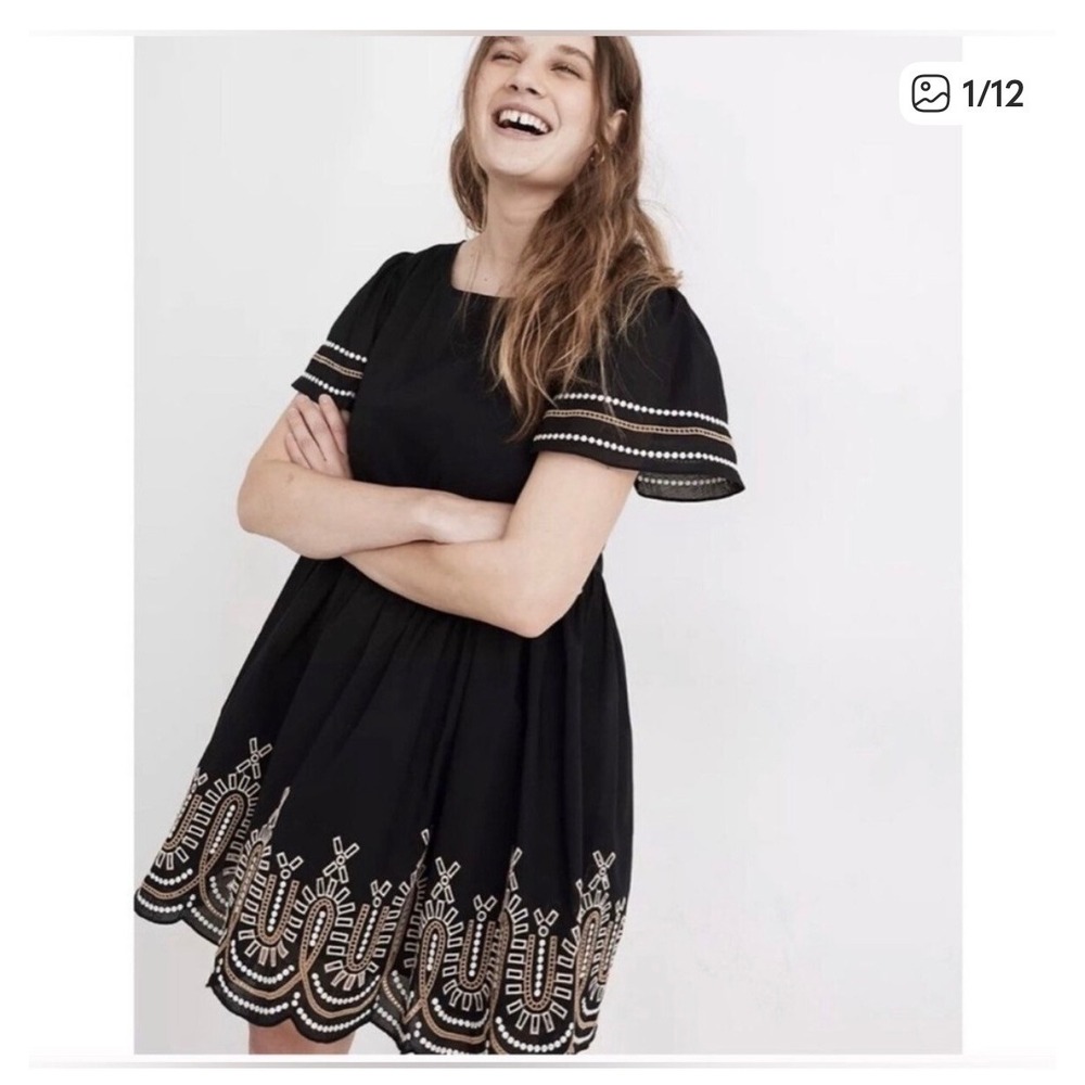 Madewell Black Embroidered Short Sleeve Bohemian Dress Women's Size M - Picture 10 of 10